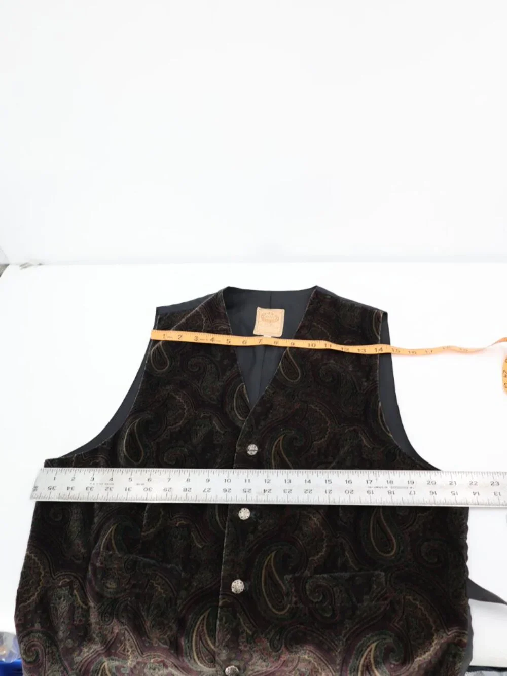 VTG Wah Maker Frontier Vest Mens Large Paisley Western V Neck velvet waistcoat